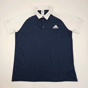 Adidas Climalite Tennis Club Polo Shirt Men's L Performance Navy‎ White Stretch